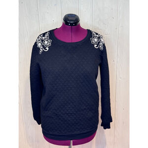Staring at Stars Quilted Black Sweatshirt Pearl Embellished Long Sleeve Medium